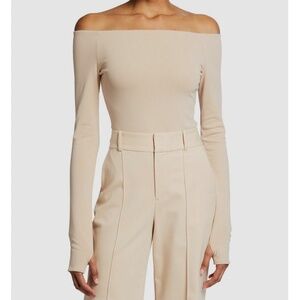 Alice + Olivia Beige Of-The-Shoulder Long Sleeve XS Bodysuit New With Tags